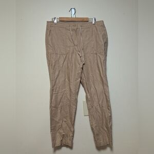 Talbots Women’s Size 12 Cropped Linen Blend Pants | Tan Khaki Drawstring Waist
